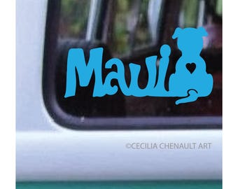 Maui Dog Decal, Hawaii Puppy Vinyl Sticker