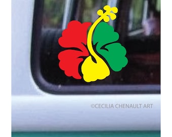 Reggae Hibiscus Flower Decal: Hawaiian Tropical Car Sticker