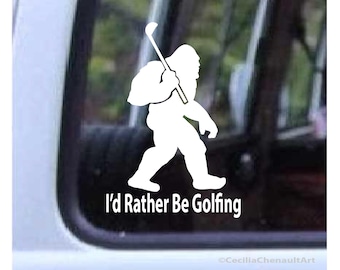 Big Foot Gone Golfing Decal Design, Sasquatch Sport Sticker window Decals, Yeti Decals, Decal Code #685