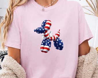Comfort Colors® Patriotic Balloon Dog Shirt, 4th of July T-Shirt, American Flag Tee, Long Sleeve, Youth Shirt, Trendy Dog Mom, USA Balloon