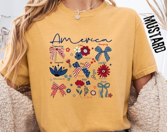 Comfort Colors® Christian America Bow Shirt, Bible Verse Patriotic T-shirt, Fourth of July Long Sleeve, Scripture USA Youth Tee