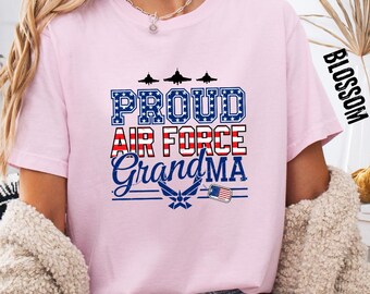 Comfort Colors® Proud Air Force Grandma Shirt, Military Family T-shirt, Fourth of July Long sleeve shirt, Patriotic USA Youth T-shirt, Gift