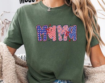 Comfort Colors® Patriotic Mama Shirt Retro 4th of July T-Shirt Coquette Bow USA Tee Motherhood Youth Shirt Long Sleeve 1717 Vintage Top
