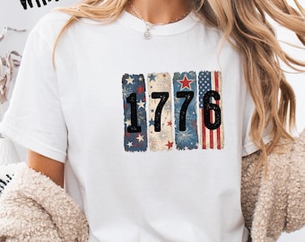 Comfort Colors® 1776 Vintage Flag Shirt, Patriotic Fireworks T-Shirt, Fourth of July Apparel, Long Sleeve Shirt,Youth Shirt,USA flag T-shirt