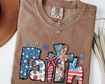 Comfort Colors® Patriotic Faith Shirt, Christian Cross T-shirt, Fourth of July Long sleeve shirt, Religious USA Youth T-shirt, Women Gift