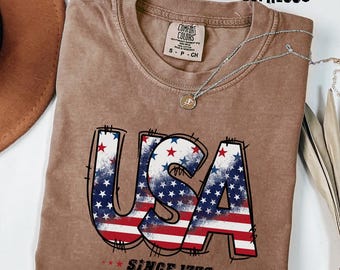 Comfort Colors® USA Flag Shirt, Vintage Patriotic T-shirt, Fourth of July Long sleeve shirt,Distressed USA Youth T-shirt,American Pride Gift