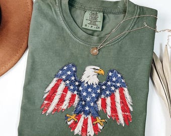 Comfort Colors® Retro Eagle Graphic Tee, American shirt, Eagle USA T-Shirt, Patriotic USA Tee, USA flag shirt, Long Sleeve Shirt, Youth Shit