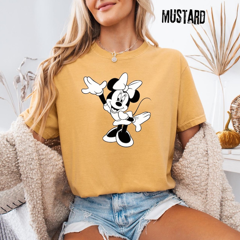 T-shirt contour Minnie Mouse Disney, t-shirt graphique dessin animé Minnie Mouse minimaliste, chemise dessin animé personnage Disney classique image 1
