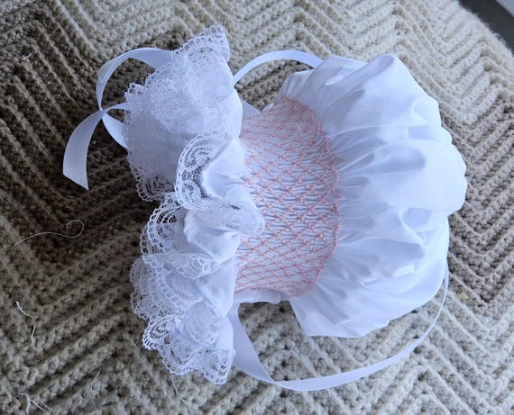 Little Girl Bonnet. Beautiful Made Hand Smock Bonnet By Yvonne Doiron. Made in Canada.  themycollection2hotm