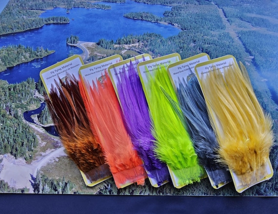 Saddle Hackle,, Fly Tying Hackle ,  (New) Selected Saddle Hackle Feather. Colors;  (6)pk. Assorted.  (50) per Pk. = 300 Feathers. Special.