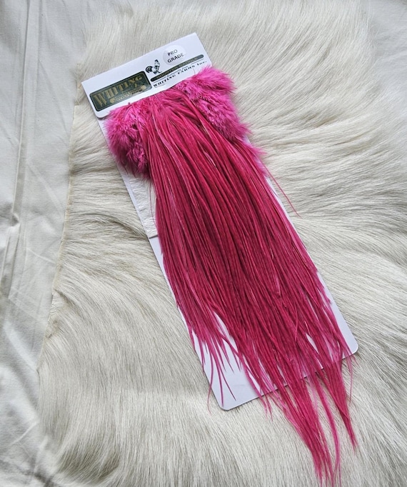 Whiting Saddle Hackle.  Dry Fly Rooster Full Saddle,, Color, Cream, Dyed Pink ..   Free Shipping. From Canada