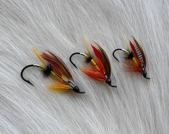 Fly Fishing Flies..  SLS; Fully Dress Salmon Flies Combo.. (3) Flies, Size ast. JC Eyes. Combo.. Red Highlander.