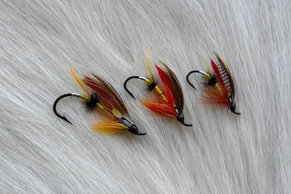 Fly Fishing Flies..  SLS; Fully Dress Salmon Flies Combo.. (3) Flies, Size ast. JC Eyes. Combo.. Red Highlander.
