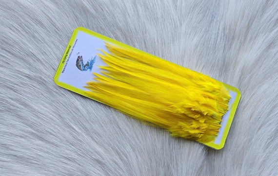 Saddle Hackle Feather... Fly Tying.  One only (50) Per Pack Selected Saddle Hackle Feather. Color, Fl. Lemon Yellow.