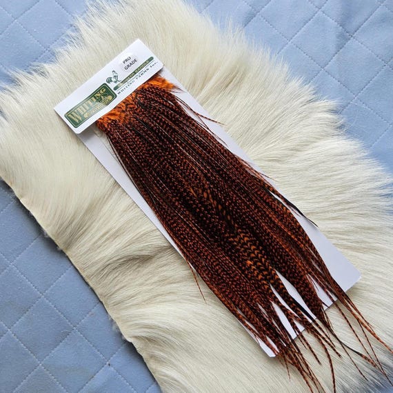Whiting Saddle Hackle.  Dry Fly Rooster Full Saddle,, Color, Grizzly/ Dyed Orange ..   Free Shipping. From Canada