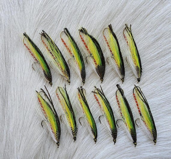 Streamer Fly Fishing Flies. Comes with Trolling Hooks.  . Our Most Popular ,  Green Ghost.. (12) Size #4,  Ship From Canada