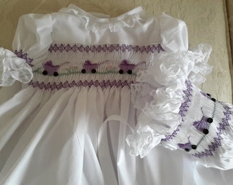 Hand Smocked Girls Dress , Baby Carriage with Bonnet. By themycollection2hotm.. Free Shipping To USA