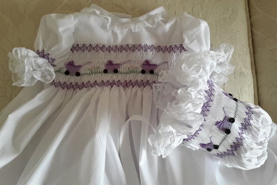 Hand Smocked Girls Dress , Baby Carriage with Bonnet. By themycollection2hotm.. Free Shipping To USA