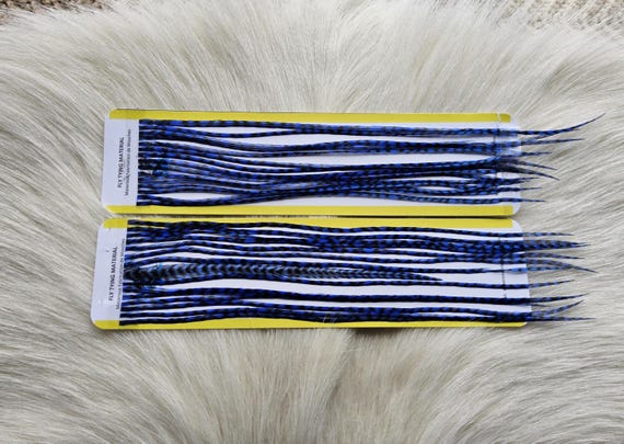 Whiting Hackle Fly Tying Feather...  Long Whiting Saddle Hackle (Feather) Color,  Grizzly Dyed In A Beautiful Blue..