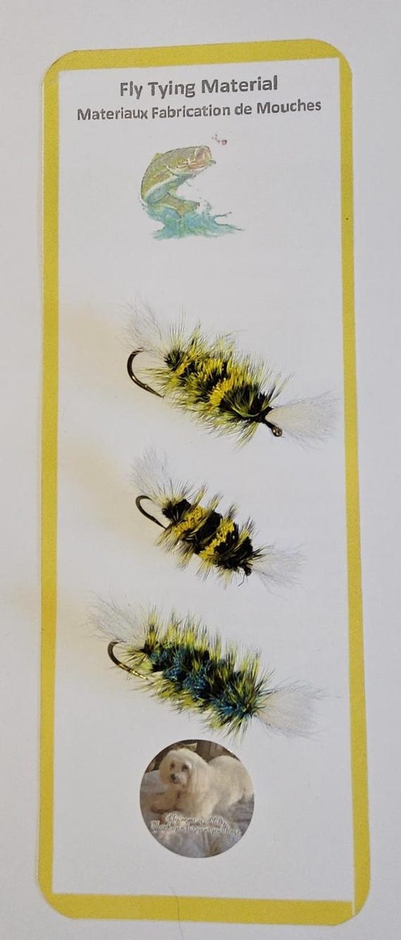 Salmon Flies.. (3) Beautiful Deer Hair Bumble-Bee Bomber.. In our plastic Fly Box.. Made In Canada and Ship From Canada.