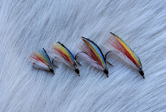 Salmon Flies. Sports Fishing Flies. Doiron's Hand Tied Salmon Flies Combo. (Silver Doctor) Flies, Size #2-4-6-8.  Partridge Hook.  J.C. Eyes