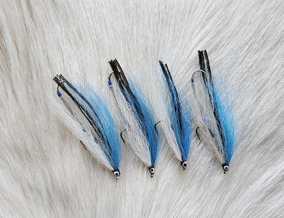 Salmon & Trout Streamer Fly Fishing Flies. Comes with Trolling Hooks.  Most Popular ,  "Frost Blue Smelt".. (4) Size #4,  Ship From Canada
