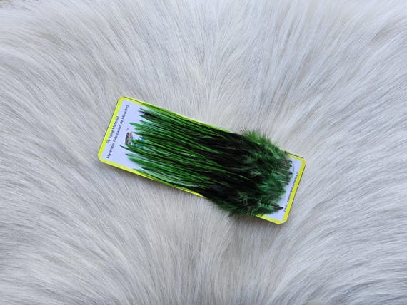 Saddle Hackle,, Fly Tying Hackle (Feather)... (25) Per Pack, ,  Selected Saddle Hackle Feather. Color, Green-H09.