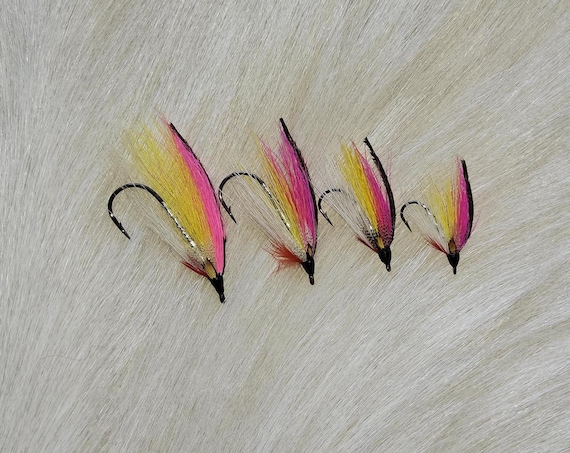 Salmon Flies. Sports Fishing Flies. Doiron's Hand Tied Salmon Flies Combo. (Rainbow Smelt) Flies, Size #2-4-6-8.  Partridge Hook.  J.C. Eyes