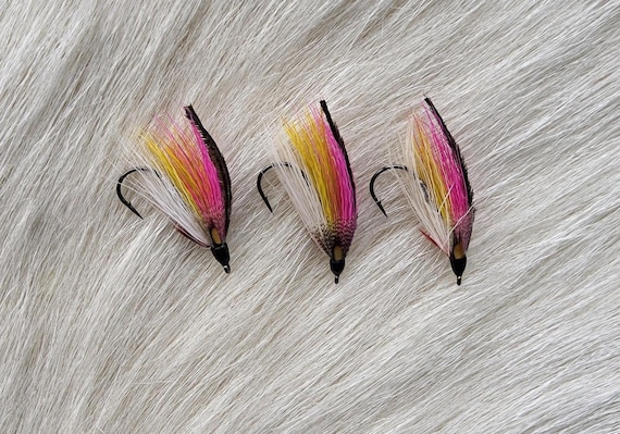 Salmon Flies..  Sports Fishing Flies..  Doiron's Hand Tied Salmon Flies Combo.. (Rainbow Smelt) Flies, Size #6.  Partridge Hook.  J.C. Eyes