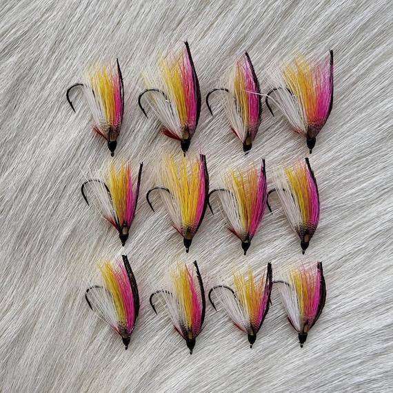 Salmon Flies..  Sports Fishing Flies..  Doiron's Hand Tied Salmon Flies Combo.. (Rainbow Smelt) Flies, Size #6.  Partridge Hook.  J.C. Eyes