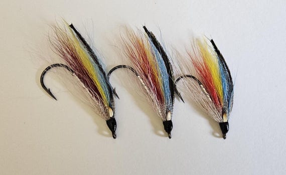 Salmon Flies..  Sports Fishing Flies..  Doiron's Hand Tied Salmon Flies (3) Flies Combo..  Flies, Size #2-4-6.  Partridge Hook.  J.C. Eyes.