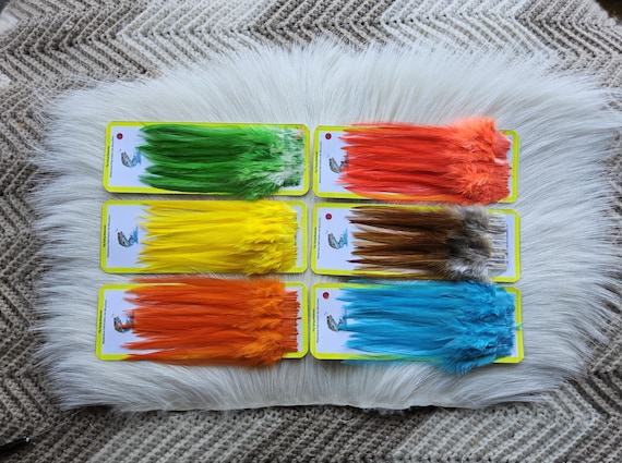 Saddle Hackle Feather... Fly Tying.  (50) Per Pack Selected Saddle Hackle Feather.(6) Pack Combo Color,  Assorted.  Free shipping to USA.