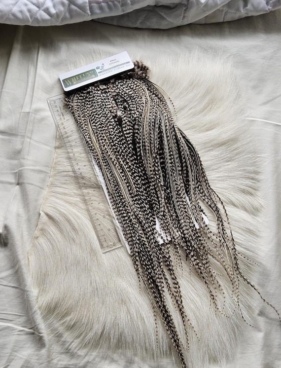 Whiting Saddle Hackle.  Dry Fly Rooster Full Saddle,, Color, Natural Grizzly Variant" ..   Free Shipping. From Canada