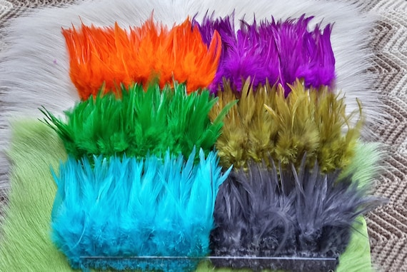 Fly Tying Feathers..  Super Special inventory clearance....  (6)  6", Strip of Saddle Hackle Feather,,   (6) Different Colors...