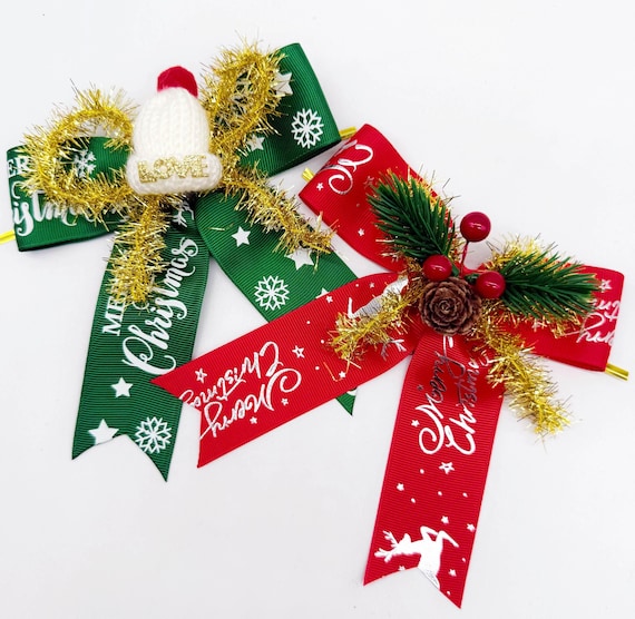 Christmas Decorative Bows Set Of  (12) Bows.   Colors;  (6) Green,,  (6) Red,,   Free;  Shipping From Canada to your door with  tracking .