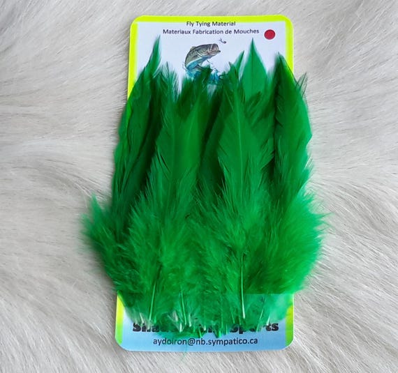 Fly Tying Feather Combo. Select Schalpen Saddle Hackle (Feather)  (25) in Plastic Bag. Color,, Green,, Shade H009