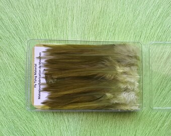 Fly Tying Feather...  Select Saddle Hackle (Feather)  (50) Per Box... Color;  Olive. Shade #082