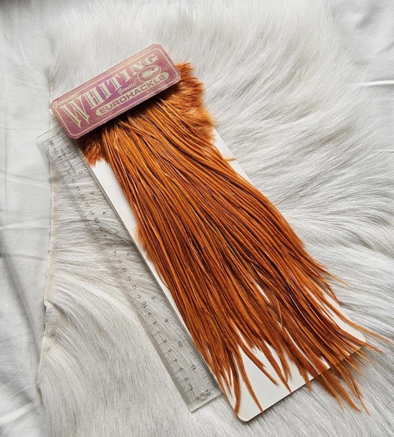 Whiting Euro, Saddle Hackle.  Dry Fly Rooster Full Saddle,, Color, Burnt/Orange" ..   Free Shipping. From Canada