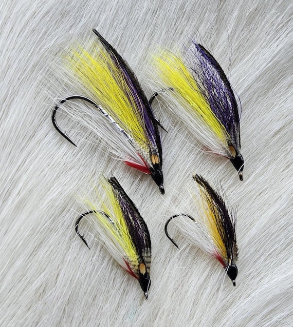Salmon Flies.. Sports Fishing Flies..  Doiron's Hand Tied Salmon Flies (4) Flies Combo..  Flies, Size #2-4-6-8.  Partridge Hook.  J.C. Eyes.
