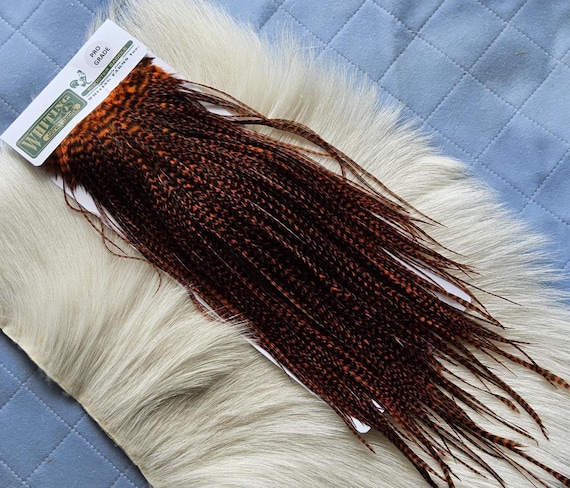 Whiting Saddle Hackle.  Dry Fly Rooster Full Saddle,, Color, Grizzly/ Dyed Orange ..   Free Shipping. From Canada