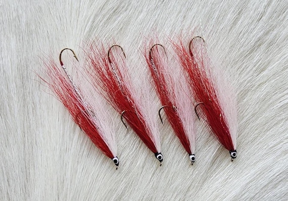 Salmon & Trout Streamer Fly Fishing Flies. Come with Trolling Hook.  Most Popular, "Red/ White" (4) Size #4, Ship From Canada