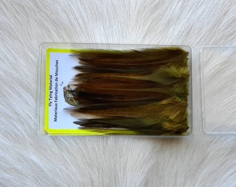 Fly Tying Feather...  Select Saddle Hackle (Feather)  (50) Per Box... Color;  Olive.