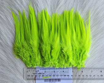 Saddle Hackle.. Fly Tying Feather. Saddle Hackle (Feather) 6" Strip, 15 cm... Color;  Chartreuse,