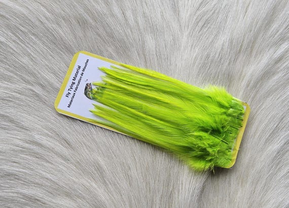 Saddle Hackle,, Fly Tying Hackle (Feather)... (25) Per Pack, ,  Selected Saddle Hackle Feather. Color, Green, New Color.