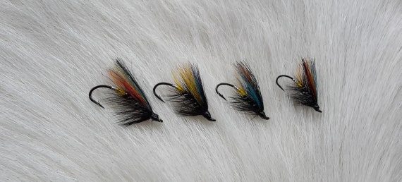 Fly Fishing Flies..  SLS; "Black Dose",  Hair Wing Salmon Flies Combo.. (4) Flies. Combo #121.