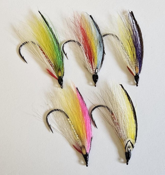 Salmon Flies..  Sports Fishing Flies..  Doiron's Hand Tied Salmon Flies (5) Flies Combo..  Flies, Size #2.  Partridge Hook.  J.C. Eyes.
