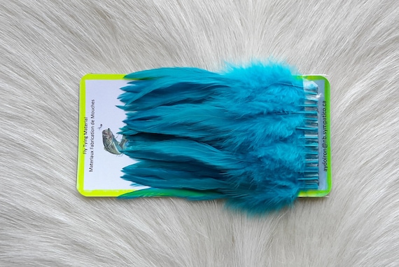 Fly Tying Feather. Select Schalpen Saddle Hackle (Feather)  (50) Per Plastic Bag. Color; . Teal Blue.