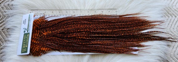 Whiting Saddle Hackle.  Dry Fly Rooster Full Saddle,, Color, Grizzly/ Dyed Orange. Fly Tying.   Free Shipping