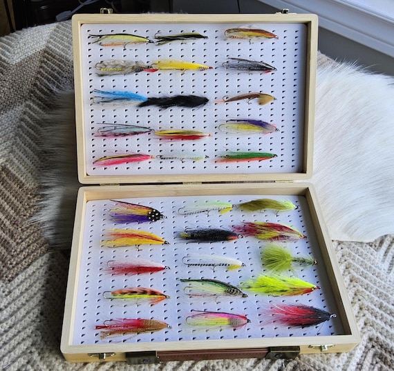 Fly Box.  Sports Fishing Fly Case Combo..  Bamboo Wood design with Fish Logo. Beautiful  Gift Idea.  One of its kind.  Free Shipping to USA