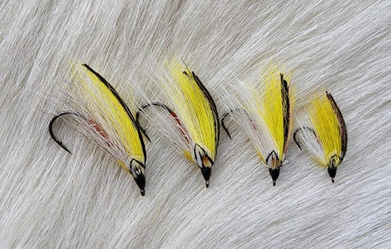Salmon Flies. Sports Fishing Flies. Doiron's Hand Tied Salmon Flies Combo. (Gray Ghost) Flies, Size #2-4-6-8.  Partridge Hook.  J.C. Eyes